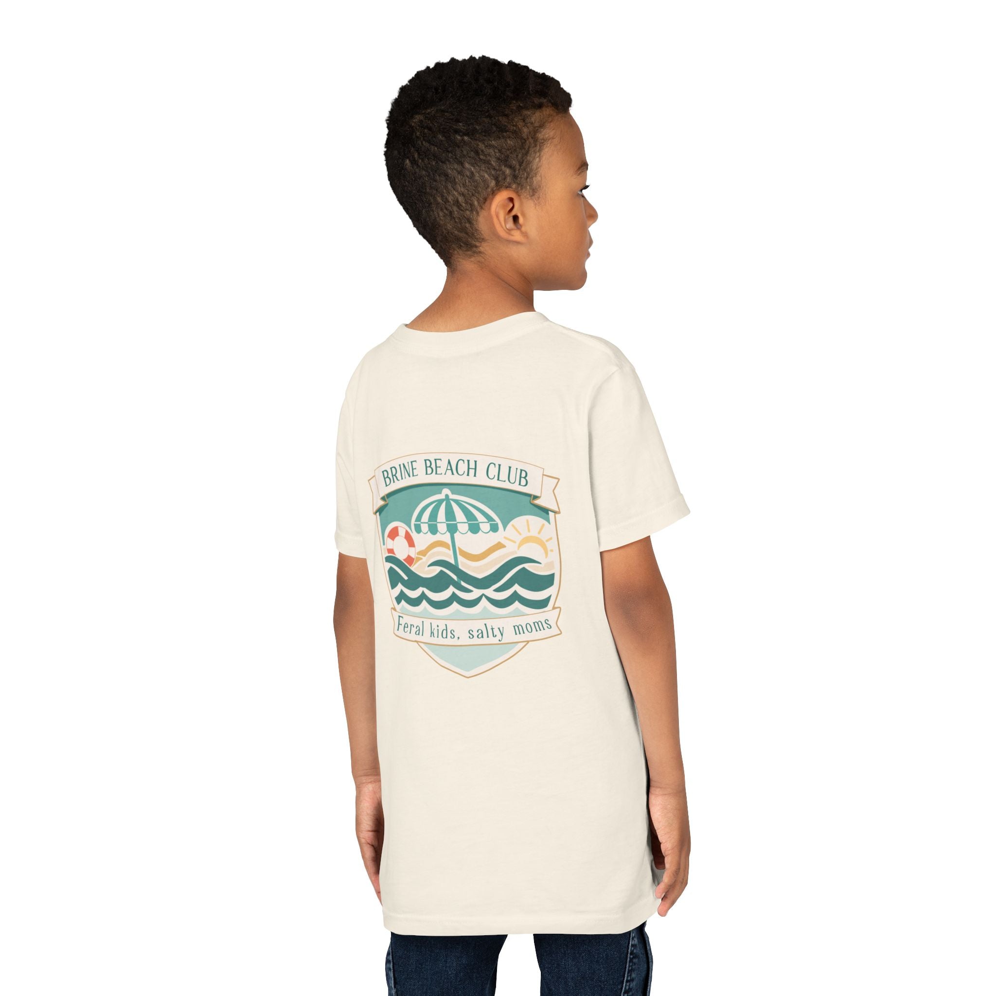 Brine Beach Club Youth Tee – ‘Feral Kids, Salty Moms’ Umbrella Beach T‑Shirt