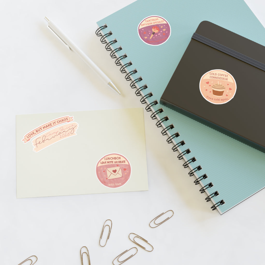 Playful Self-Care Sticker Sheet — ‘Love, But Make It Chaos’ Valentine Badge Stickers
