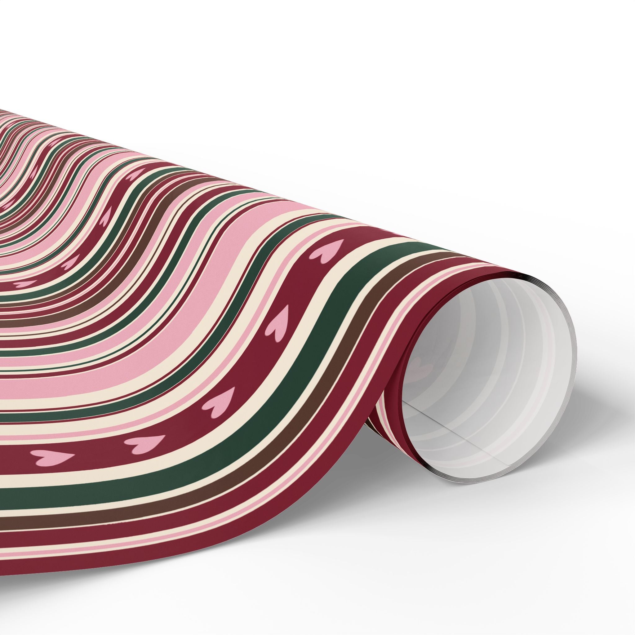 Valentine Heart Stripe Wrapping Paper — Pink & Burgundy Gift Wrap Roll
