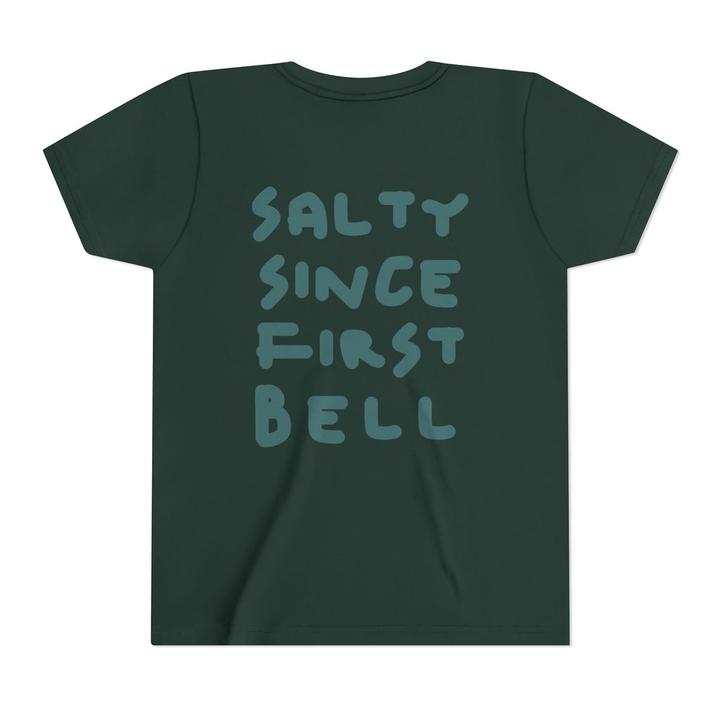 Youth Tee — "Salty Since First Bell" Brine Academy Crest School Spirit Shirt