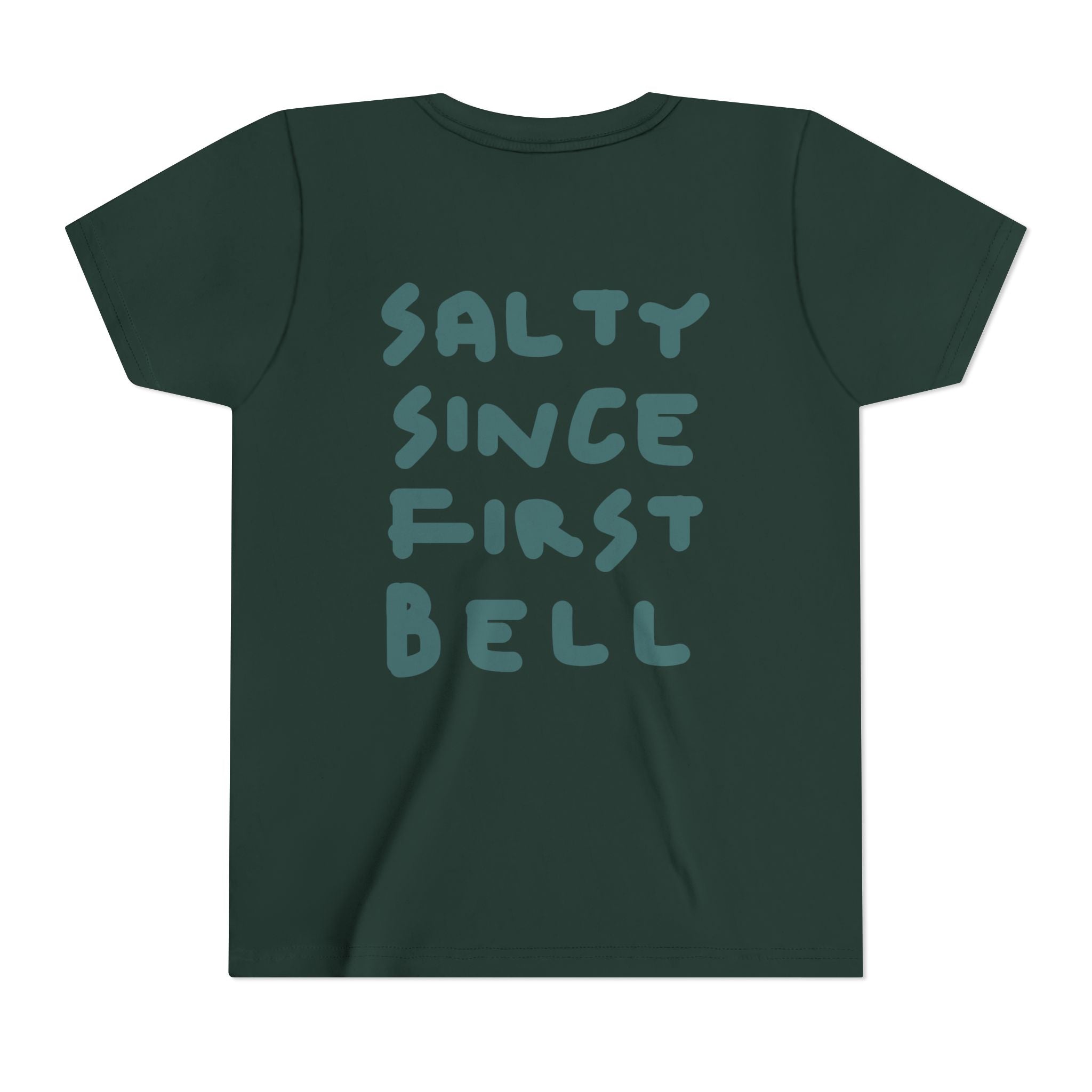 Youth Tee — "Salty Since First Bell" Brine Academy Crest School Spirit Shirt