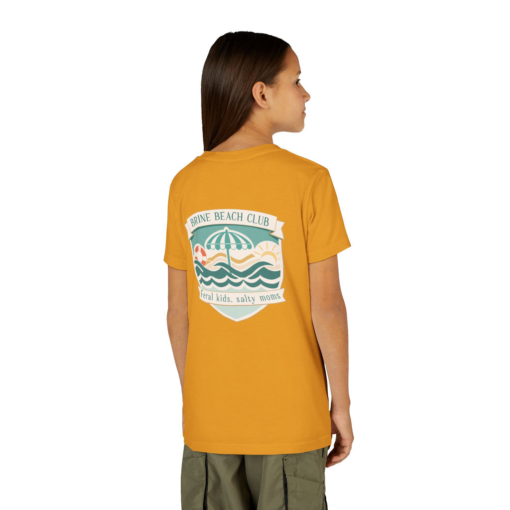 Brine Beach Club Youth Tee – ‘Feral Kids, Salty Moms’ Umbrella Beach T‑Shirt