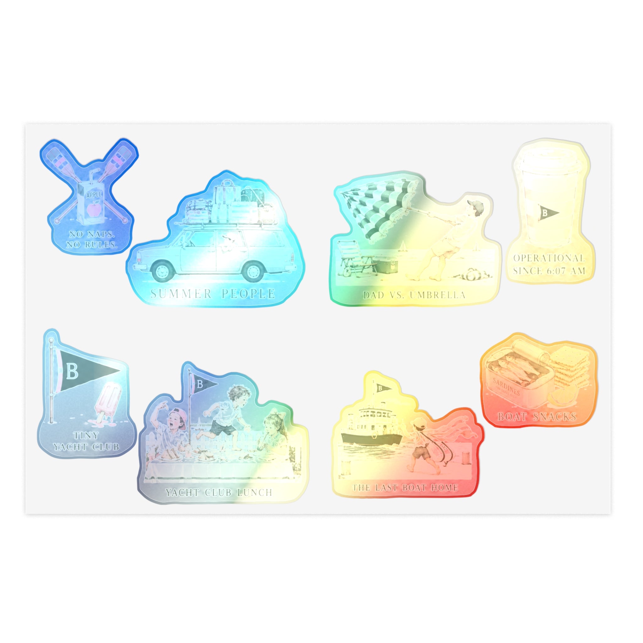 Summer People Sticker Sheet — Vintage Yacht Club Scenes