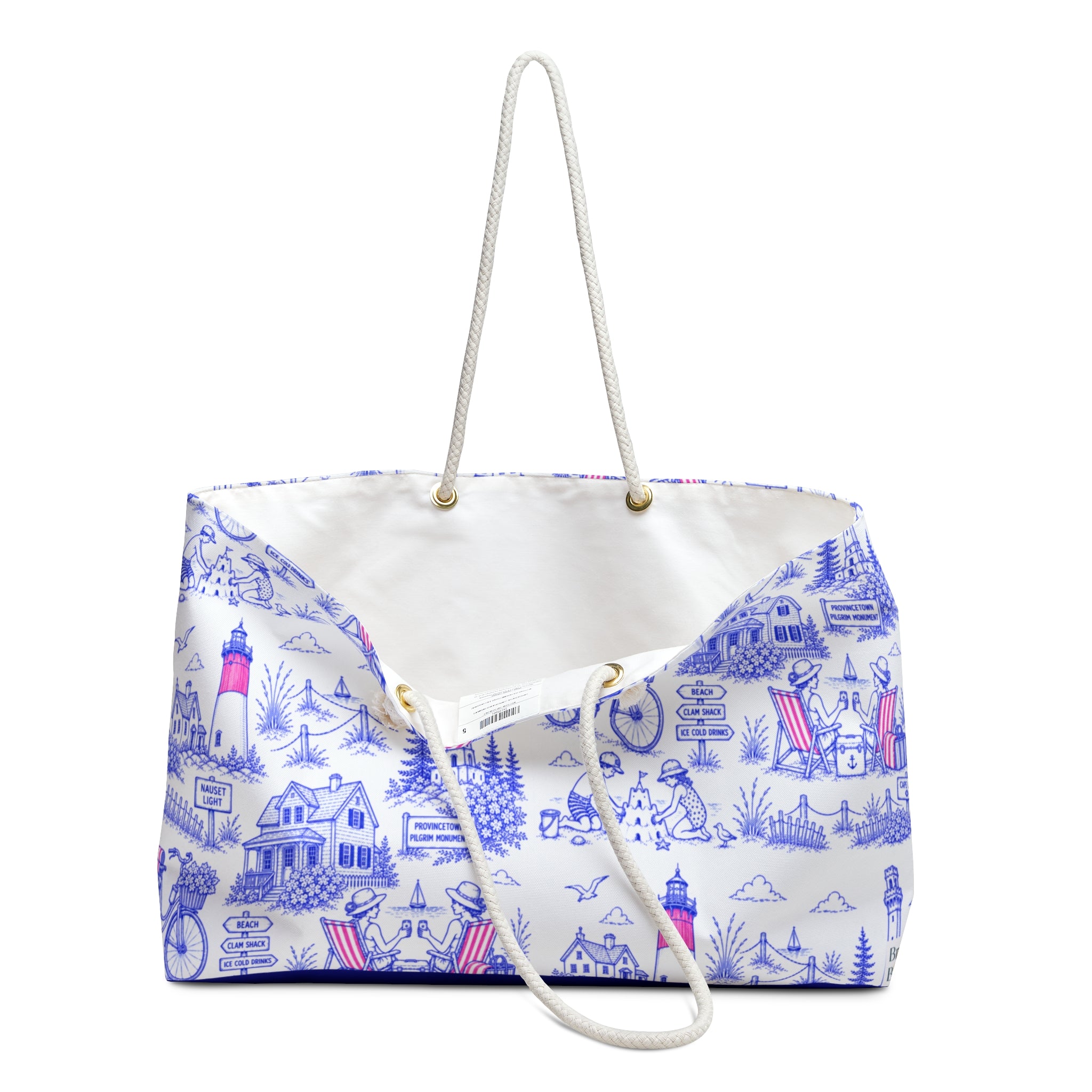 Nautical Cottage Weekender Bag – Blue Lighthouse & Bike Travel Tote