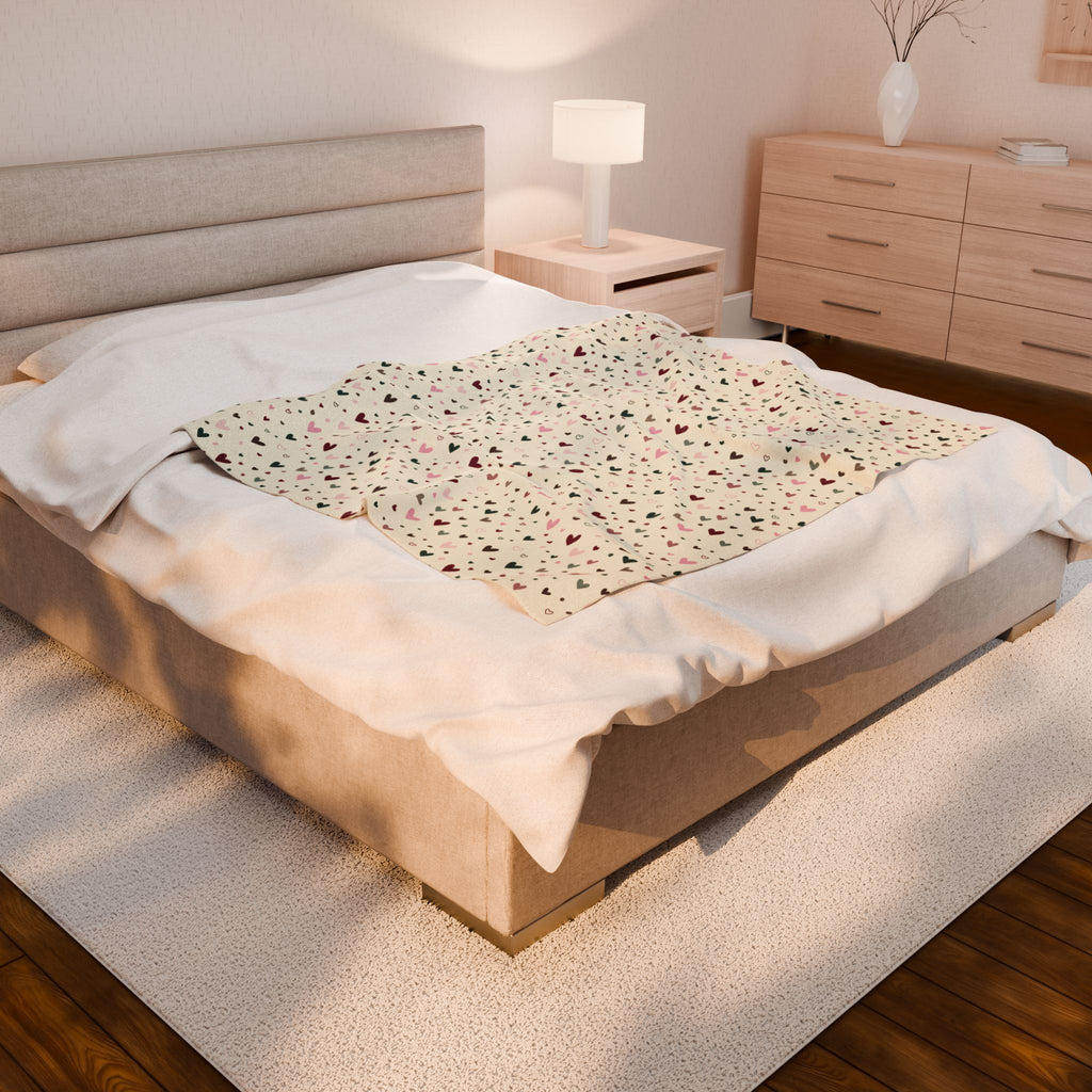 Heart Print Velveteen Plush Blanket - Cozy Lightweight Heart Pattern Throw for Valentine’s & Everyday