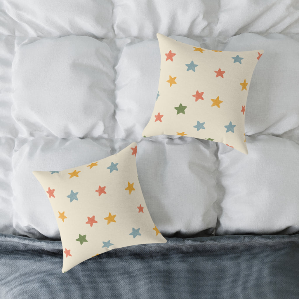 Vintage Playroom Star Pattern Square Pillow — Pastel Nursery Throw Cushion