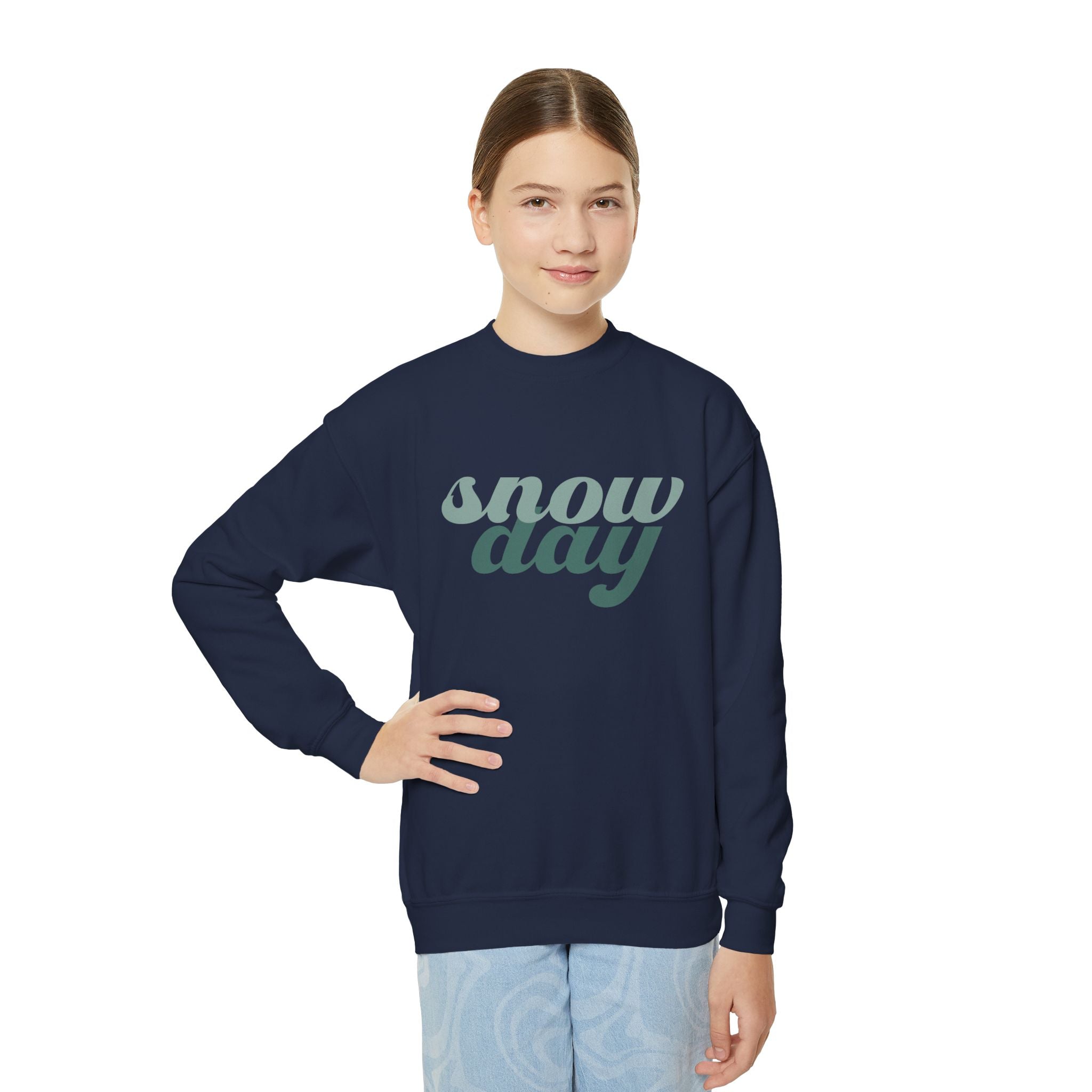 Snow Day Retro Script Youth Crewneck Sweatshirt
