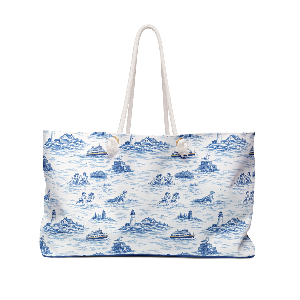 Portland Maine Beach Bag, Coastal Toile Tote Bag, Maine Travel Tote, New England Beach Tote, Preppy Summer Bag, Pool Tote, Cabana Tote
