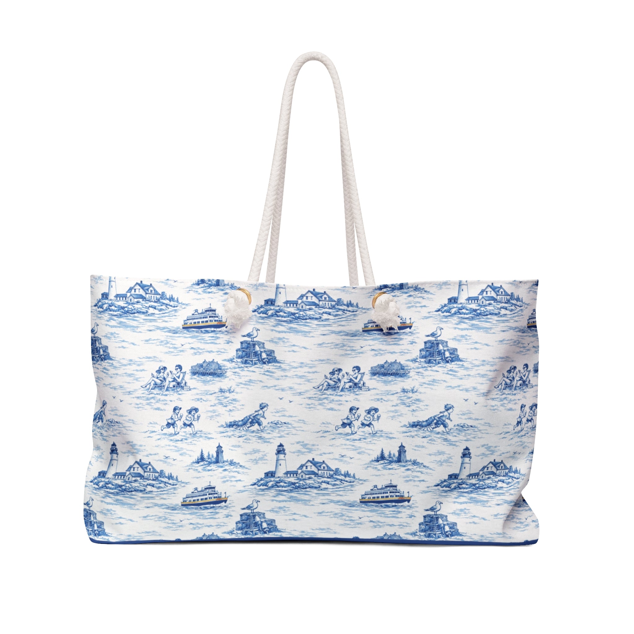 Portland Maine Beach Bag, Coastal Toile Tote Bag, Maine Travel Tote, New England Beach Tote, Preppy Summer Bag, Pool Tote, Cabana Tote