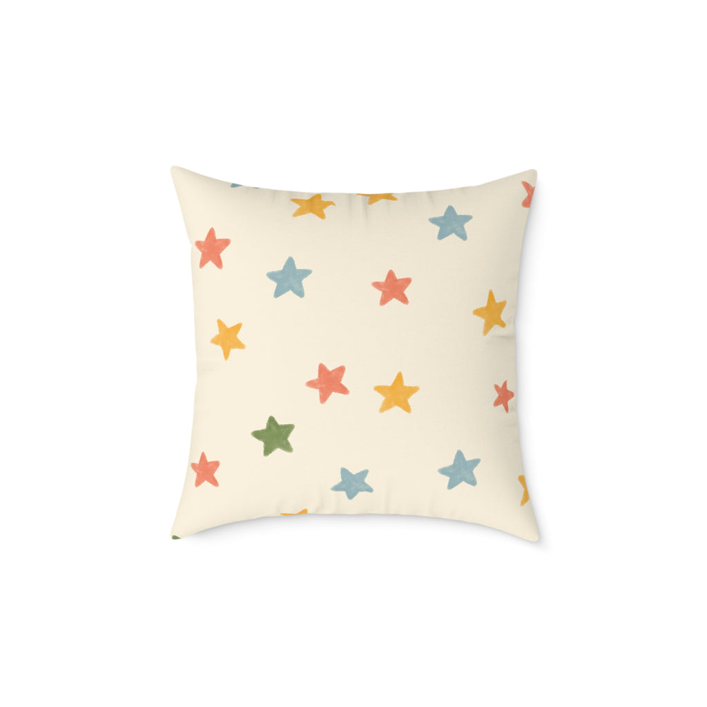 Vintage Playroom Star Pattern Square Pillow — Pastel Nursery Throw Cushion