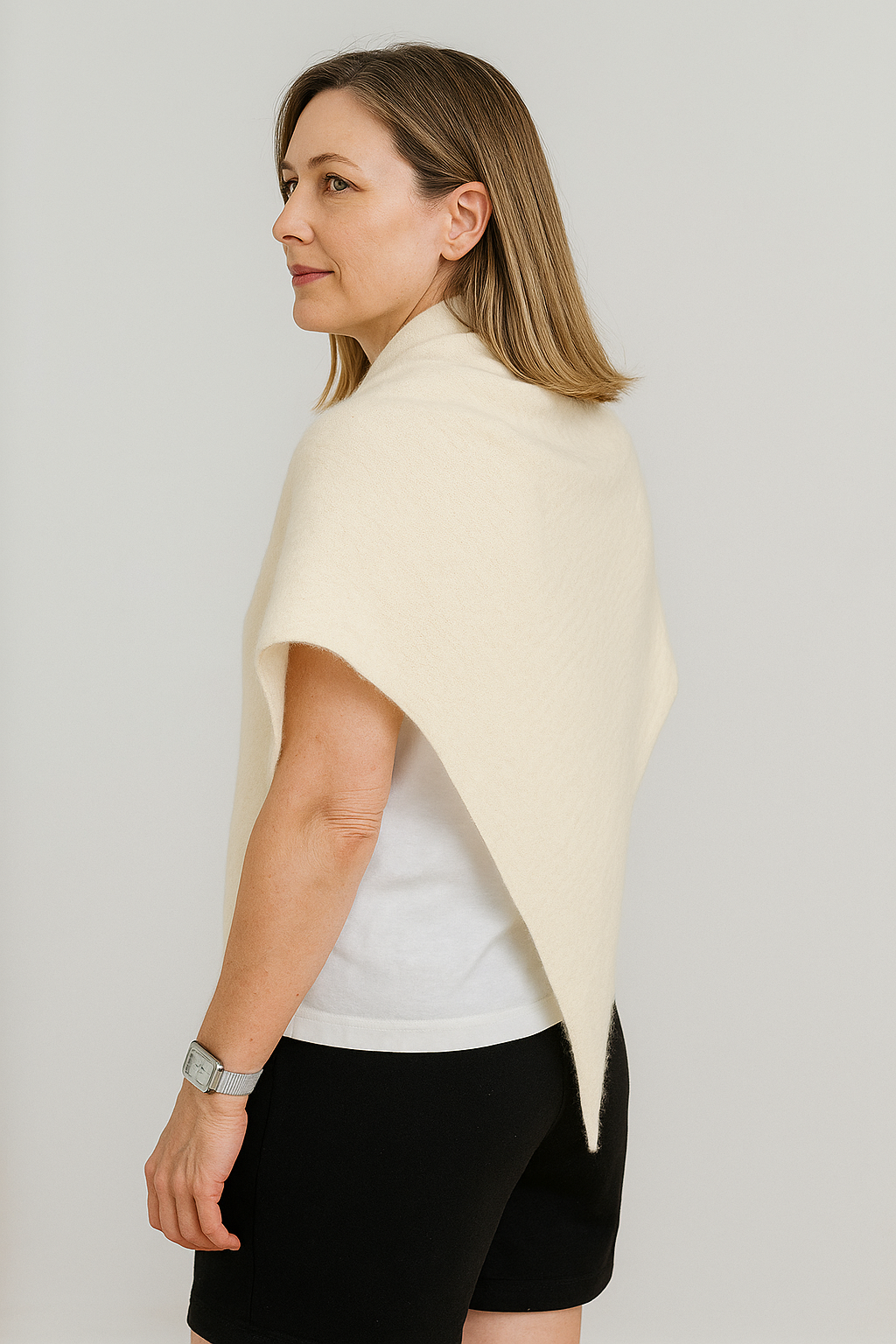 Angora and Wool | Triangle Knit Scarf (solid, beige)