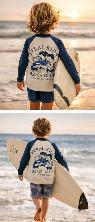 Feral Kids Beach Club Kids Rash Guard – No Nap No Rules Long Sleeve Swim Shirt