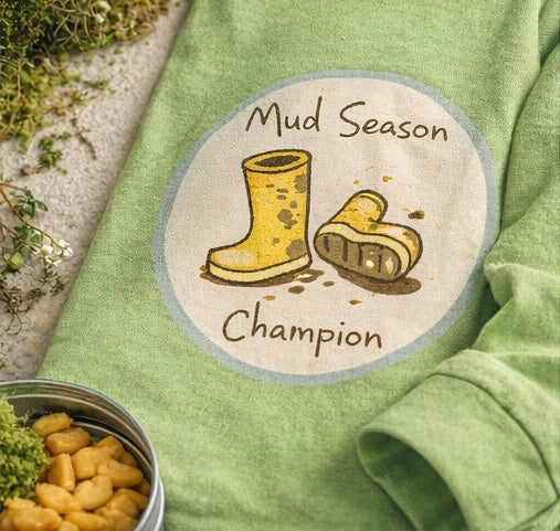 Camp Brine Mud Season Champion Kids Long Sleeve Shirt | Spring Graphic Tee for Boys & Girls | Coastal Camp Badge Shirt