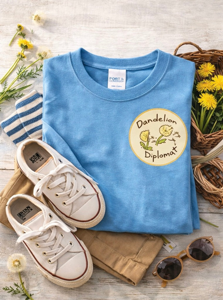 Camp Brine Kids Long Sleeve Shirt – Dandelion Diplomat Badge Tee | Coastal Spring Graphic Shirt for Kids | Preppy Back Crest