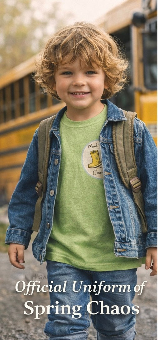 Camp Brine Mud Season Champion Kids Long Sleeve Shirt | Spring Graphic Tee for Boys & Girls | Coastal Camp Badge Shirt
