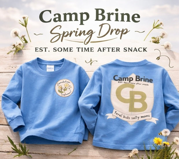 Camp Brine Kids Long Sleeve Shirt – Dandelion Diplomat Badge Tee | Coastal Spring Graphic Shirt for Kids | Preppy Back Crest