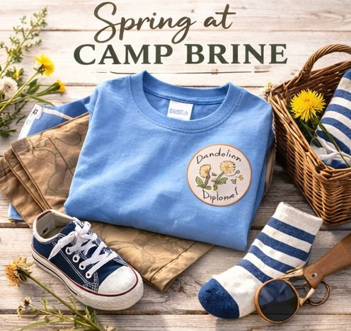 Camp Brine Kids Long Sleeve Shirt – Dandelion Diplomat Badge Tee | Coastal Spring Graphic Shirt for Kids | Preppy Back Crest