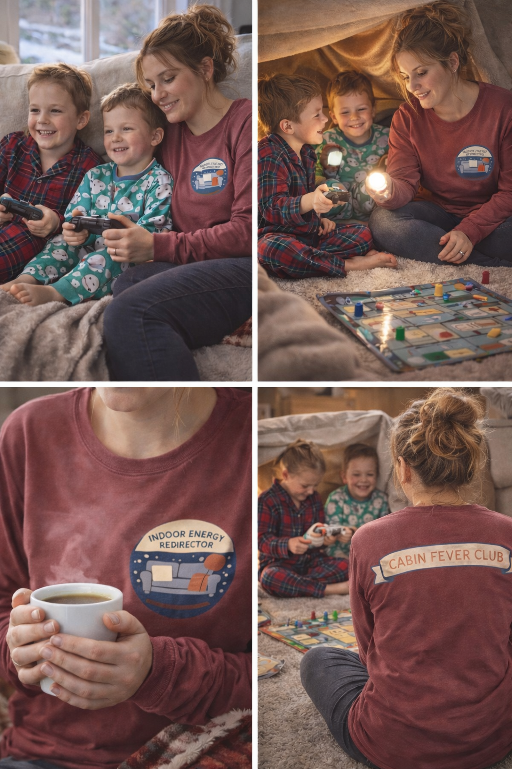 Cabin Fever Club Long Sleeve Shirt – Indoor Energy Redirector Mom Badge Tee – Winter Camp Brine Collection – Funny Snow Day Mom Shirt