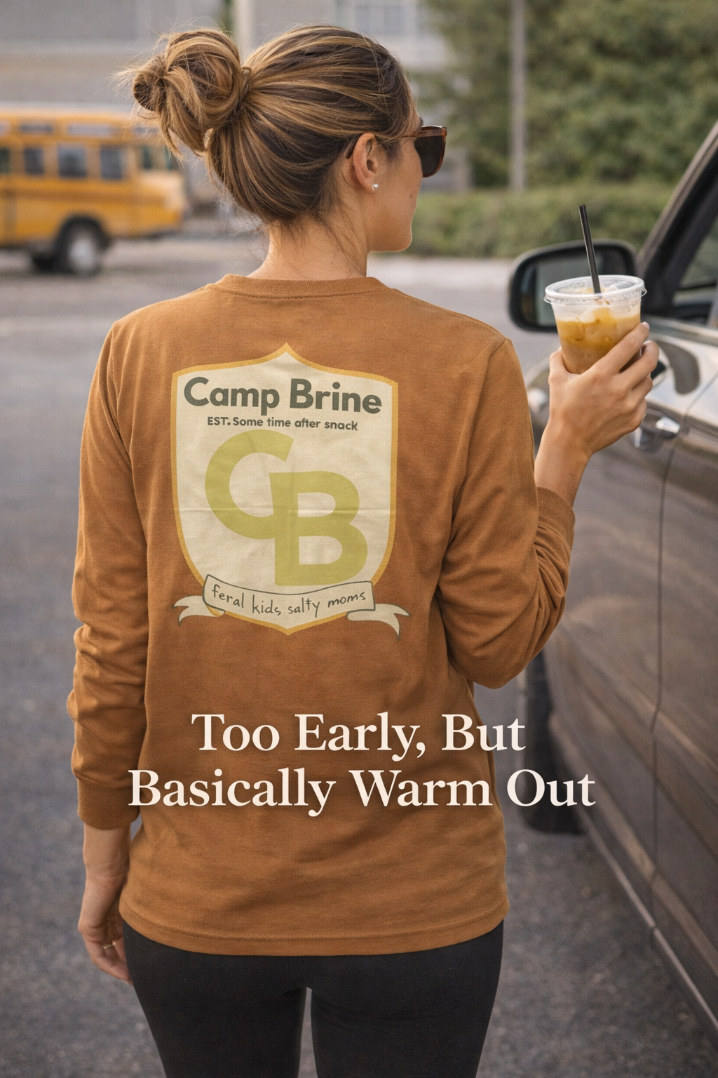Camp Brine Seasonal Denial Long Sleeve Shirt – Coastal Mom Camp Crest Tee | Feral Kids Salty Moms Graphic | Spring Transition Top