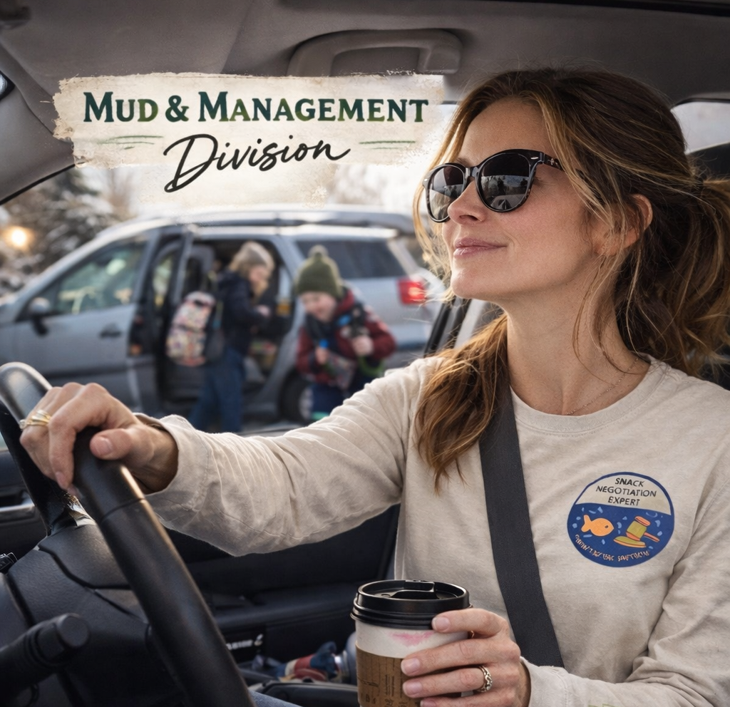 Snack Negotiation Expert Long Sleeve Shirt – Winter Mom Badge Collection – Mud & Management Back Graphic Coastal Mom Tee
