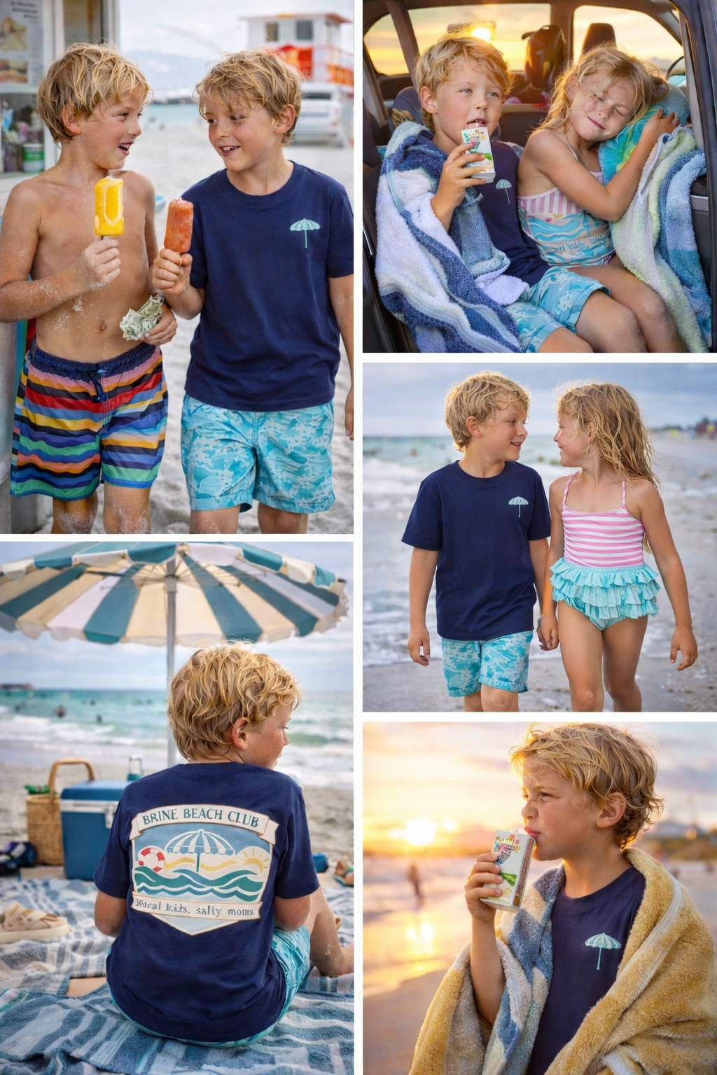 Brine Beach Club Youth Tee – ‘Feral Kids, Salty Moms’ Umbrella Beach T‑Shirt