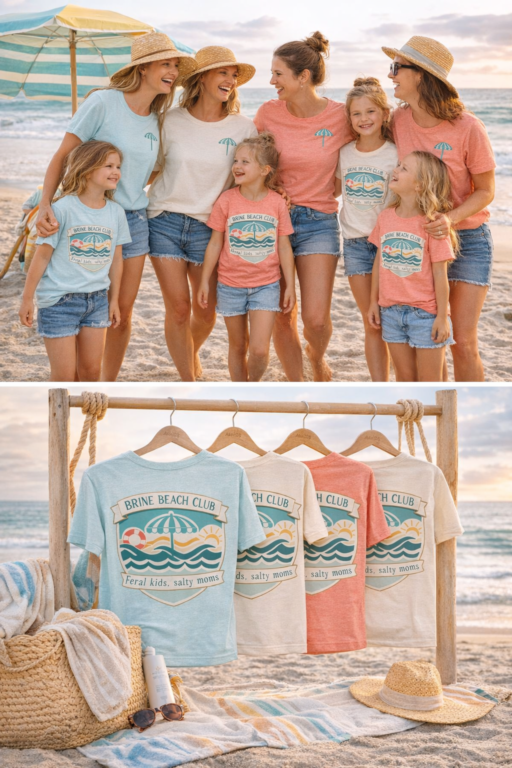 Brine Beach Club T‑Shirt — "Brine Beach Club: Feral Kids, Salty Moms" Retro Graphic Tee
