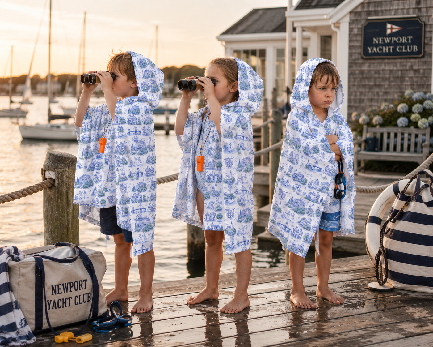 Kids Hooded Beach Towel Newport RI, Coastal Toile Hooded Towel, Kids Poncho Towel, Preppy Kids Beach Cover Up, Summer Pool Towel