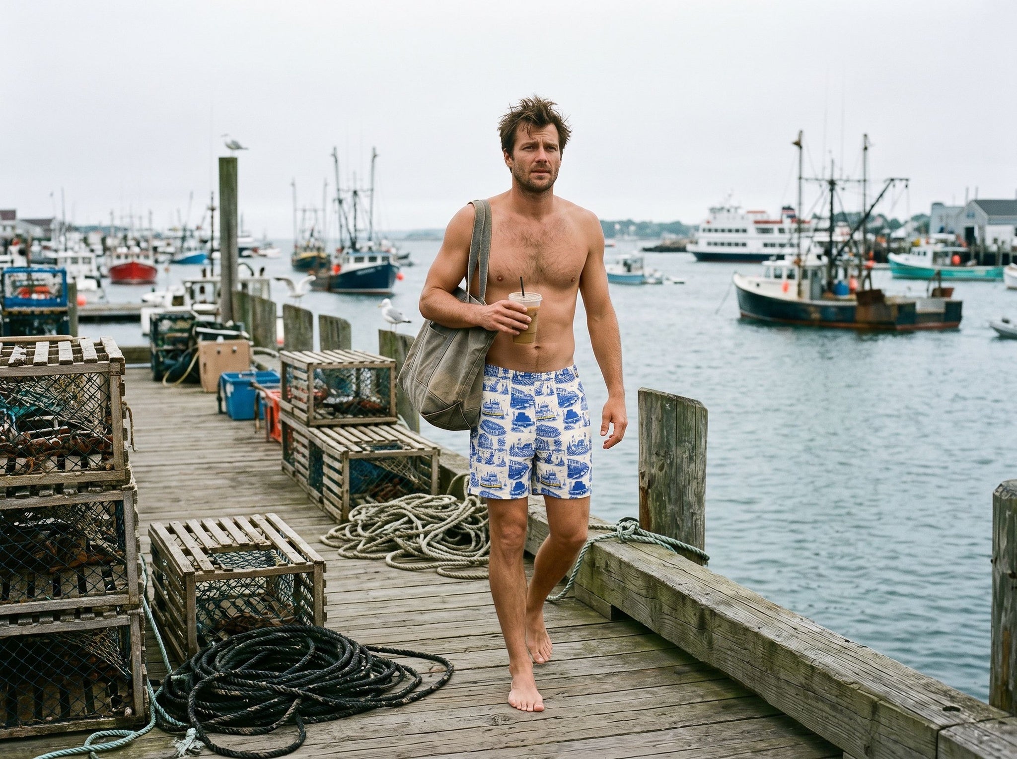 Portland Maine Toile Men’s Swim Trunks - Casco Bay